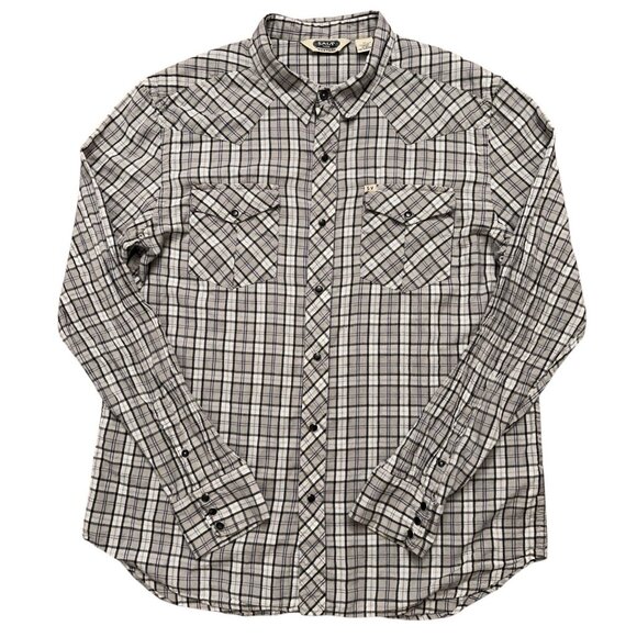 Salt Valley Western Shirt Mens Size XL Long Sleeve Pearl Snap Button Plaid Gray - Picture 1 of 5